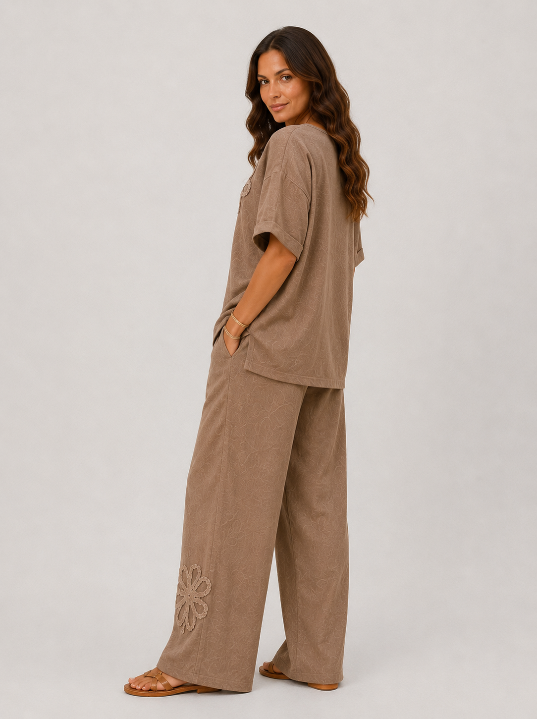 Conjunto lino largo Marron Topo
