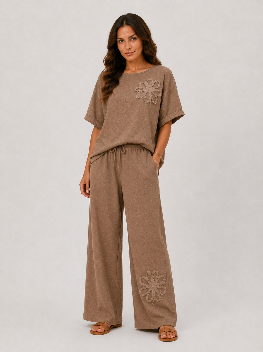 Conjunto lino largo Marron Topo