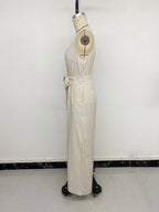 Casual and minimalist jumpsuit, color woven striped jumpsuit, wide leg pants