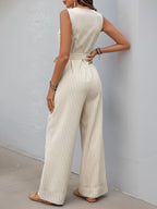 Casual and minimalist jumpsuit, color woven striped jumpsuit, wide leg pants