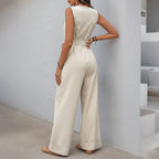Casual and minimalist jumpsuit, color woven striped jumpsuit, wide leg pants