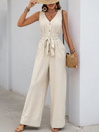 Casual and minimalist jumpsuit, color woven striped jumpsuit, wide leg pants