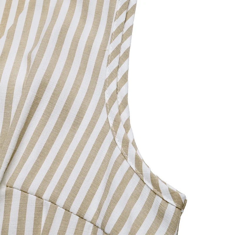 Casual and minimalist jumpsuit, color woven striped jumpsuit, wide leg pants