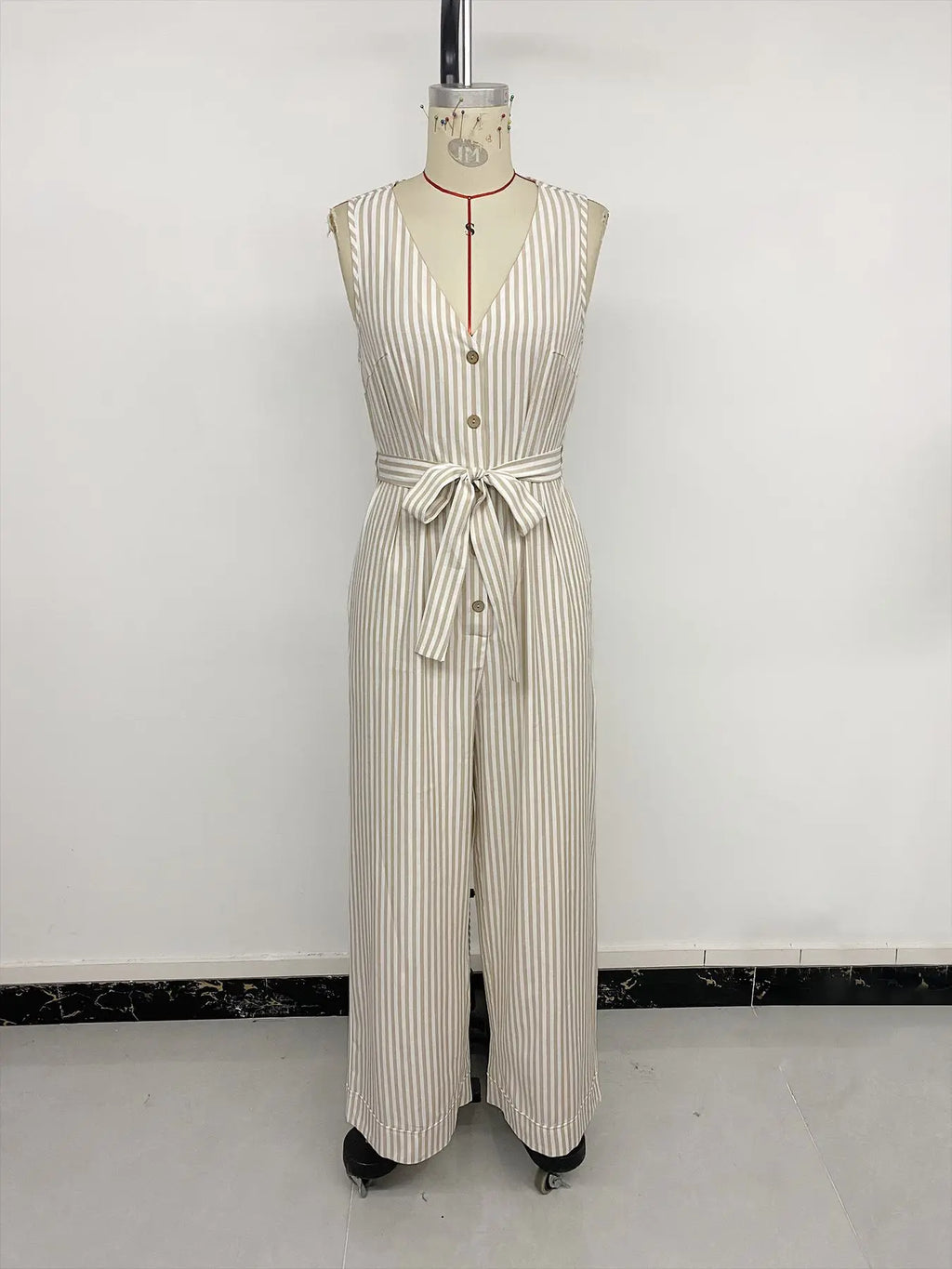 Casual and minimalist jumpsuit, color woven striped jumpsuit, wide leg pants