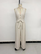 Casual and minimalist jumpsuit, color woven striped jumpsuit, wide leg pants