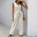 Casual and minimalist jumpsuit, color woven striped jumpsuit, wide leg pants
