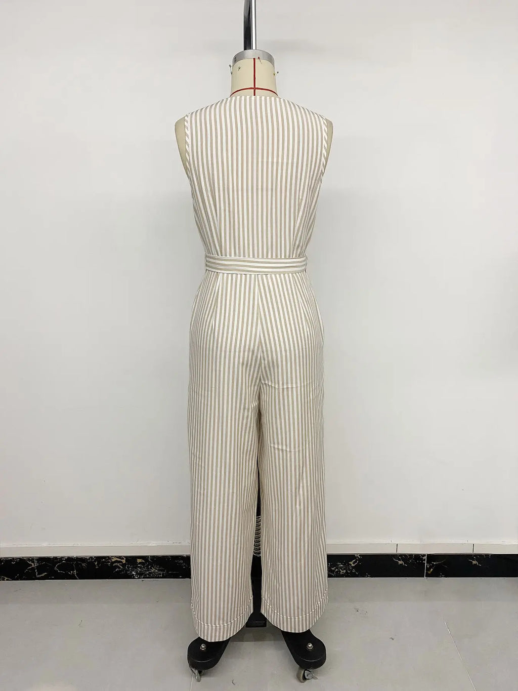 Casual and minimalist jumpsuit, color woven striped jumpsuit, wide leg pants