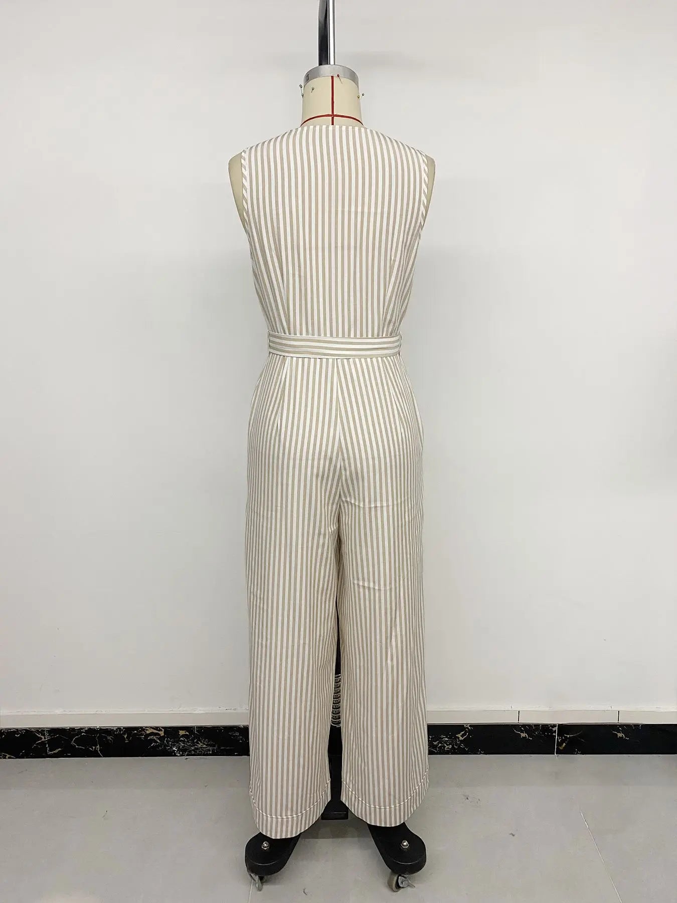 Casual and minimalist jumpsuit, color woven striped jumpsuit, wide leg pants